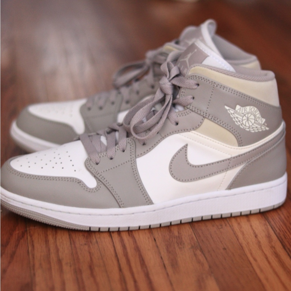 Gray and White Air Jordan High-Top Sneakers